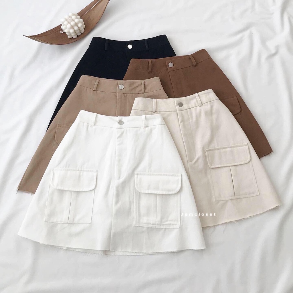 Chân Váy Chữ A JEM CLOSET Thiết Kế Basic Chân Váy Ngắn Nữ ANHION Có Túi Hộp Chất Kaki Mềm Mịn Phong Cách Hàn Quốc 3387