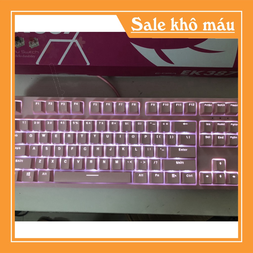 Bàn phím cơ TKL E-DRA EK387 Phiên Bản màu Trắng và Hồng - Led 1 màu - Blue/Brown/Red Sw - BH hàng hiệu 24 tháng