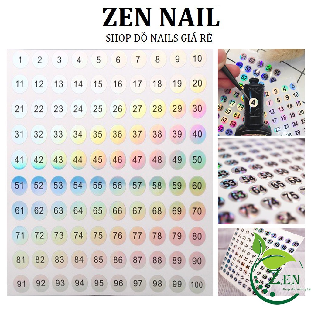 Tem số dán chai sơn, tấm dán nắp từ 01-100