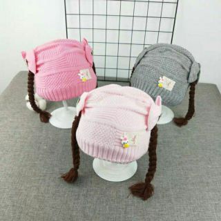 MŨ LEN TẾT BÍM TÓC 2 BÊN CHO BÉ GÁI