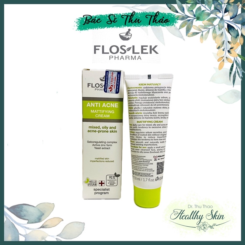 KEM DƯỠNG ẨM HỖ TRỢ ĐIỀU TIẾT NHỜN FLOSLEK ANTI ACNE MATTIFYING CREAM