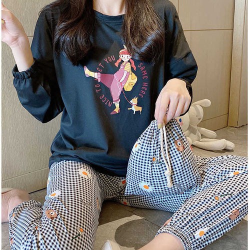 Bộ Đồ Ngủ Nữ Dài Tay Thu Đông Pijama Cotton Micky Dễ Thương-Đồ Bộ Mặc Nhà Mềm Mại, Không Bai, Không Xù