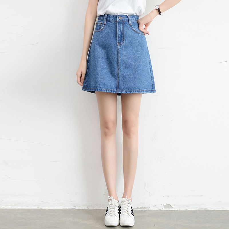 Chân Váy Denim Chữ A Lưng Cao Phong Cách Hàn Quốc | BigBuy360 - bigbuy360.vn