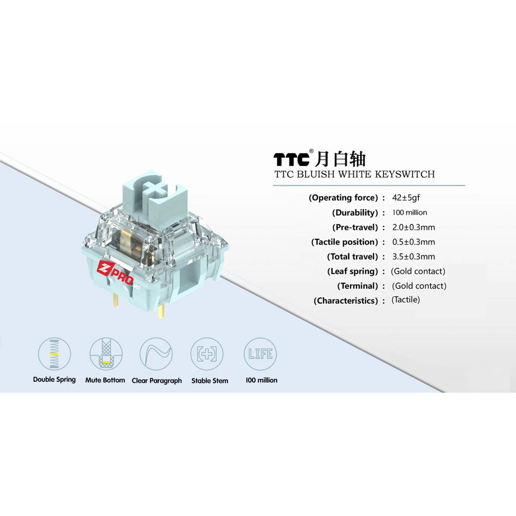 Công tắc bàn phím cơ TTC Bluish White Switch  42g