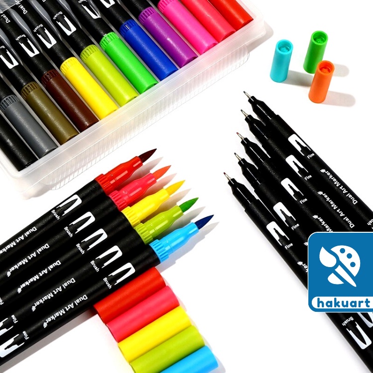 Set 12 bút dạ nhiều màu hai đầu dùng để trang trí/ viết chữ tiện dụng - Họa Cụ Hakuart