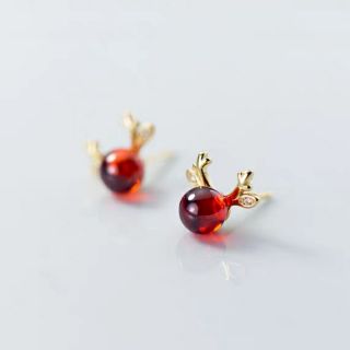 2 đôi Bông tai sừng hươu đá đỏ