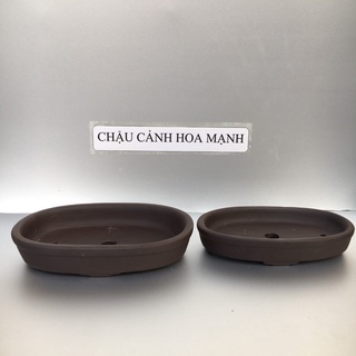 Chậu Ovan bonsai sen đá mini đất nung màu đen gốm Bát tràng 2 size SP372
