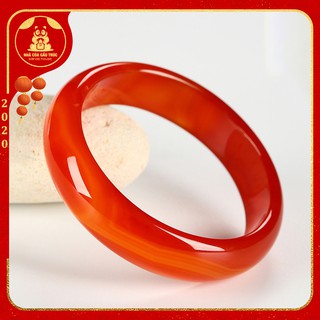 🌺 Vòng tay nữ Mã Não Đỏ liền khối bản vòng 4mm size Ni 52 - 58 (màu đỏ cam) - Panda House