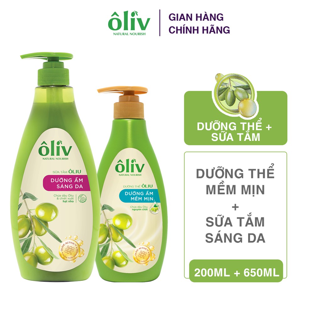 Combo Sữa Tắm Oliv Sáng Da 650ml + Sữa Dưỡng Thể Mềm Mịn 200ml