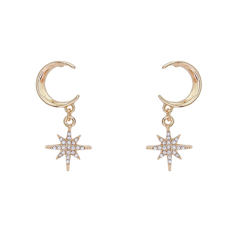 Bông Tai Hình Mặt Trăng Ngôi Sao Đính Đá s925 Phong Cách Pháp Đơn Giản Thời Trang Cho Nữ