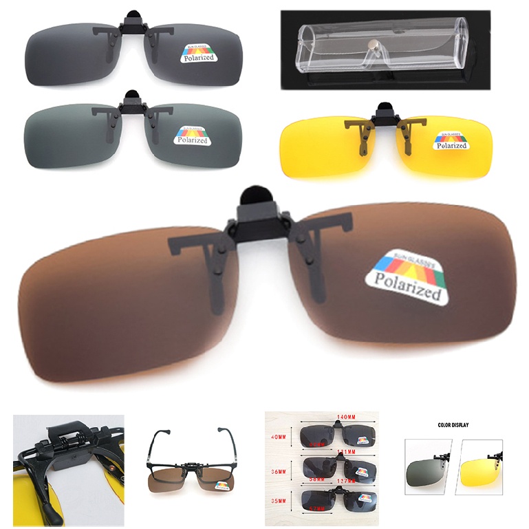 Polarized Lense Flip-Up Clip On Sunglasses UV400 Driving Outdoor Glasses w/ Case