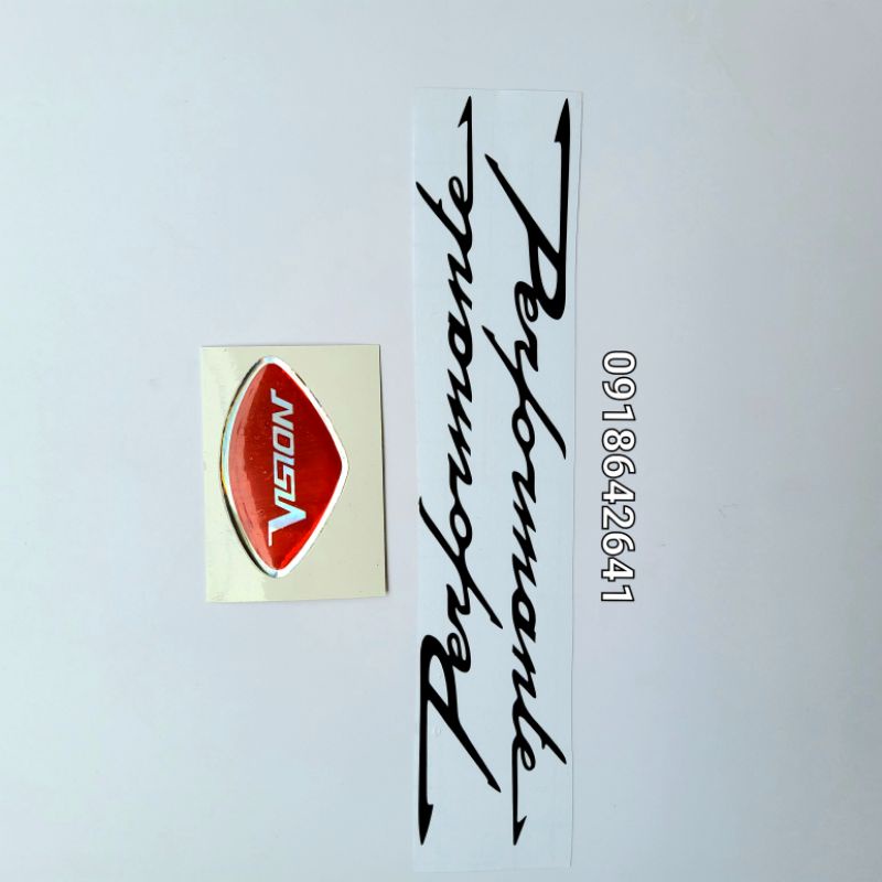 Combo tem chữ performante chìm và logo mặt nạ vision như zin