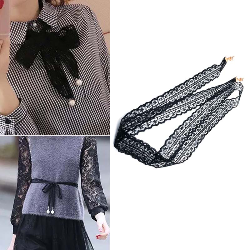 Thắt Lưng Nơ Ren Đính Ngọc Trai Thời Trang Nhật Bản Cho Nữ