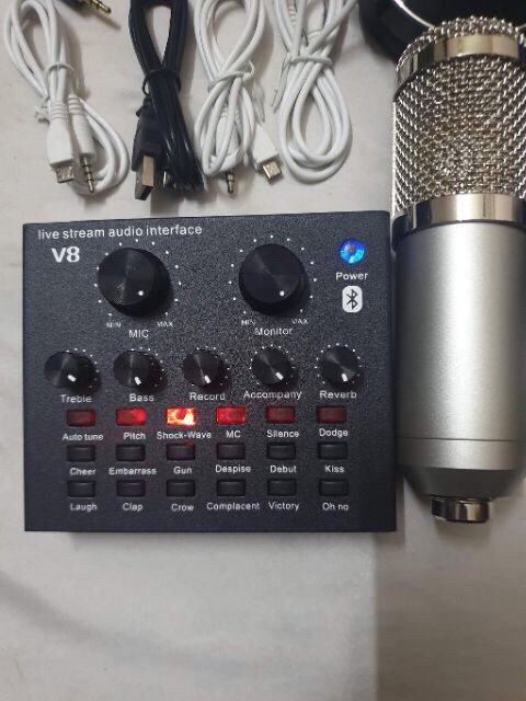 Combo thu âm livestream míc hát BM800 sound card v8 tặng tai nghe 450 bh 6 tháng đổi mới