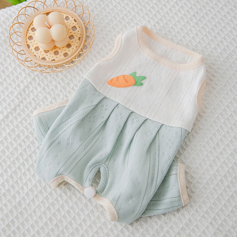 jumsuit (áo liền quần) che bụng sát nách thêu carrot / kẹo que dành cho chó mèo