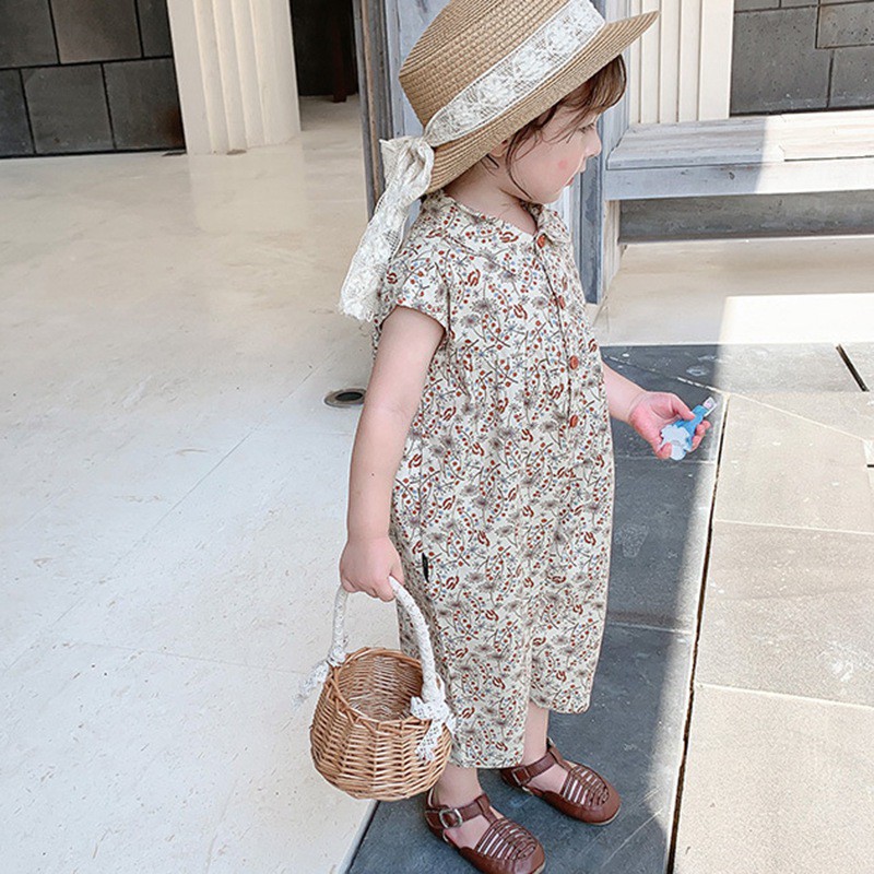 Bộ Áo Liền Quần Không Tay In Hoa Xinh Xắn Đáng Yêu Cho Bé Gái