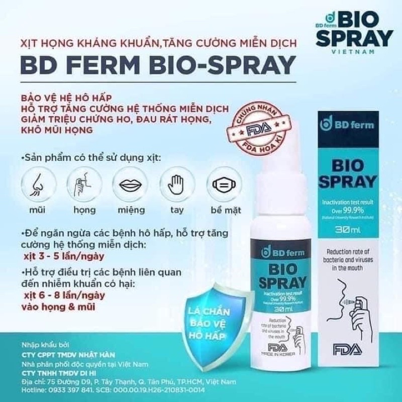 Xịt họng sinh học Bdferm Bio spray Hàn quốc 30ml