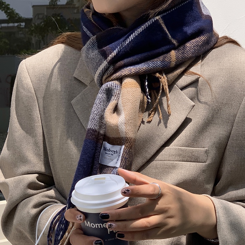 Khăn choàng giả cashmere Mg STUDIO họa tiết kẻ sọc ấm áp