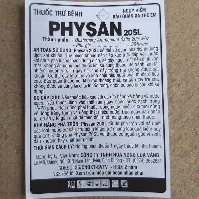 Thuốc Physan 100ml, Giúp Sát Khuẩn Trừ Nấm Bệnh, Physan lạnh