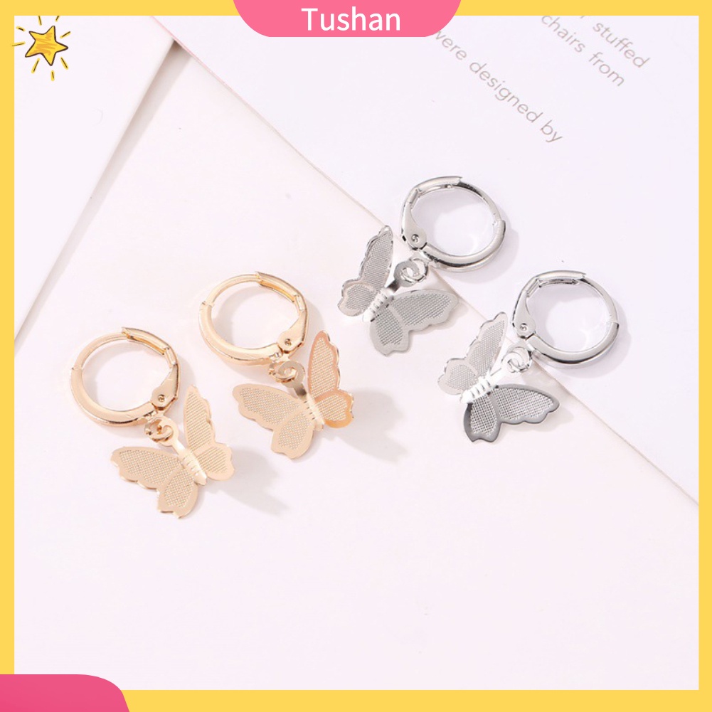 Khuyên tai xỏ dáng dài hình bướm mặt nhám đáng yêu thích hợp làm quà sinh nhật cho bạn nữ