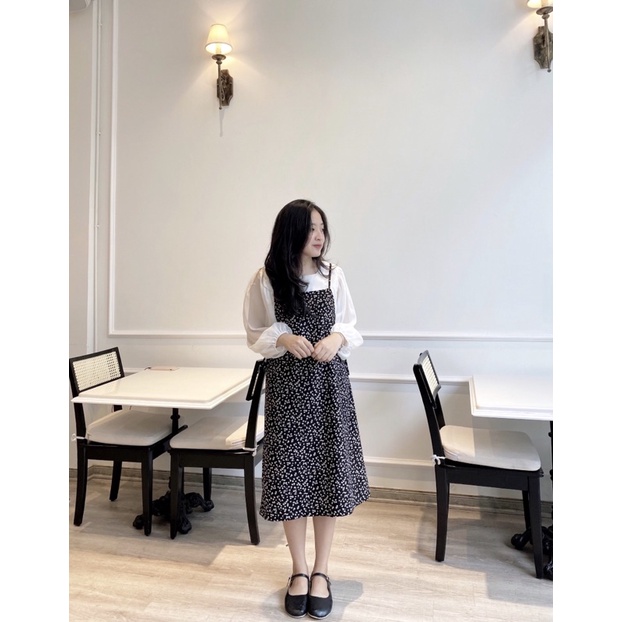 Váy Yếm nữ nhung hoa dáng suông Ma Vie