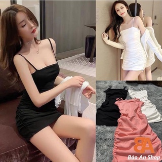 Đầm 2 dây ôm body nhún sườn chất vải thun borip