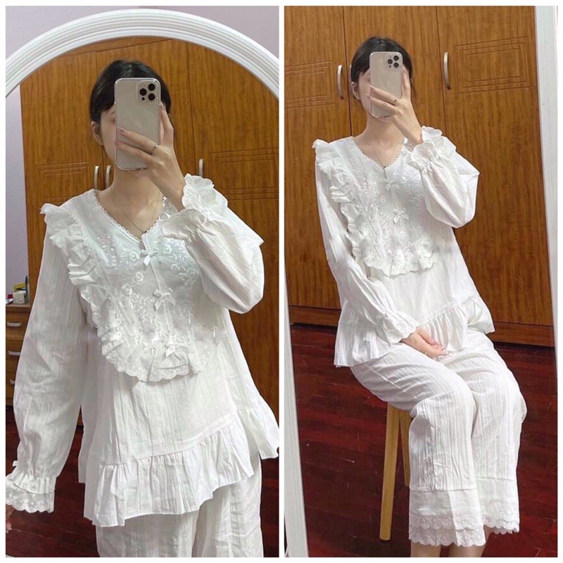 Đồ ngủ cao cấp ren viền cổ (có ảnh thật) - Sẵn 2 màu | BigBuy360 - bigbuy360.vn
