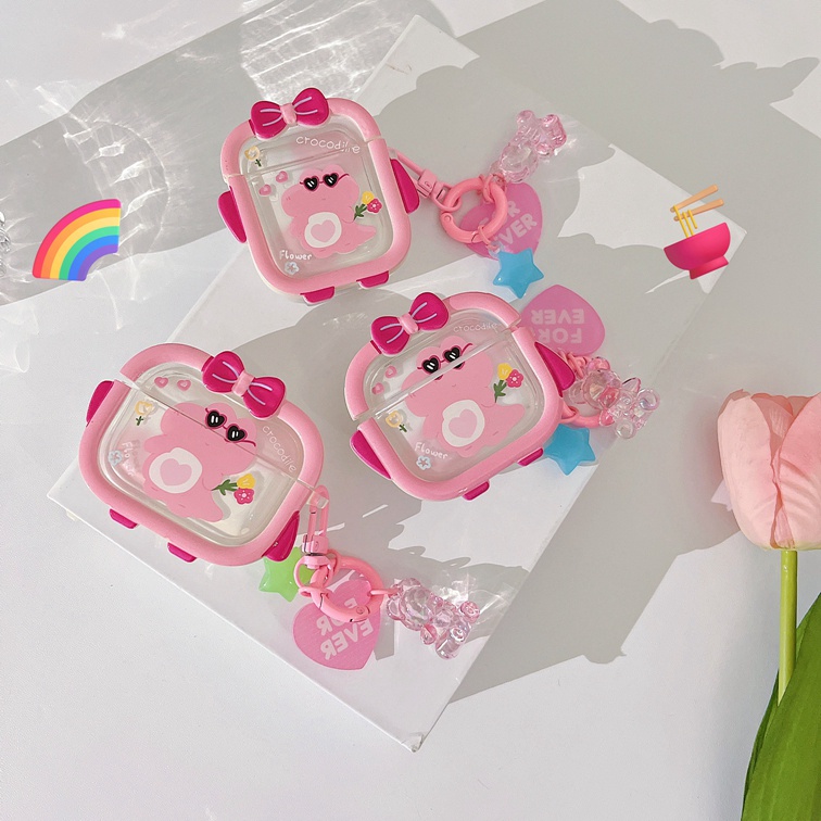 Vỏ Bảo Vệ Hộp Sạc Tai Nghe Bluetooth airpods 1 2 pro 3 pro 2 Bằng tpu Mềm Hình Khủng Long Màu Hồng Dễ Thương