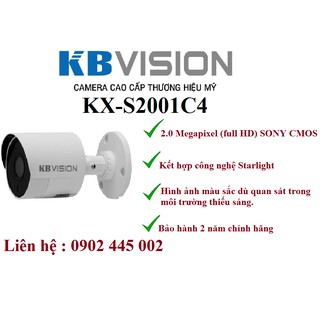 Camera hdcvi 2mp starlight kbvision kx-s2001c4