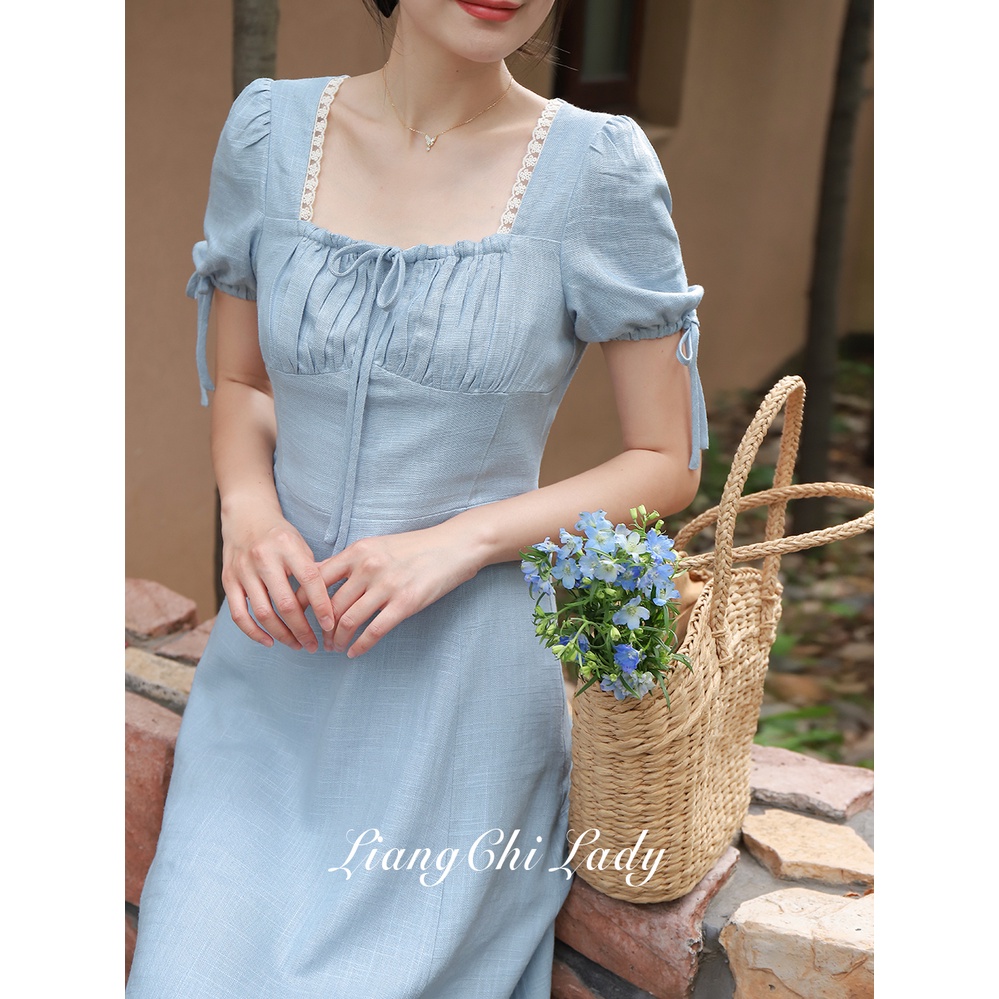 Lin dress - Váy xanh cổ vuông