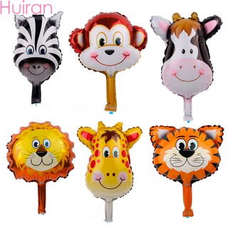 Huiran 6/11 cái mini jungle animal foil balloon stick mix chúc mừng sinh nhật chủ đề trang trí tiệc bong bóng trang trí lễ hội quà tặng