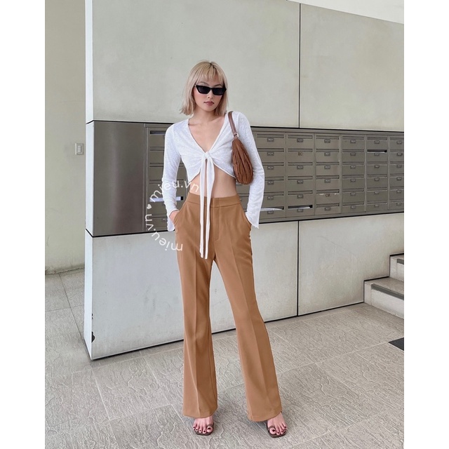 Quần tây nữ ống loe nhẹ công sở form dài chất carolang lưng cứng vừa MIEU - JA20