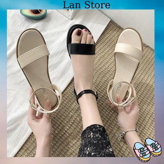 Sandal bệt nữ quai ngang bản vừa, 2 màu kem + đen xinh xắn cho nữ - Hàng Quảng Châu
