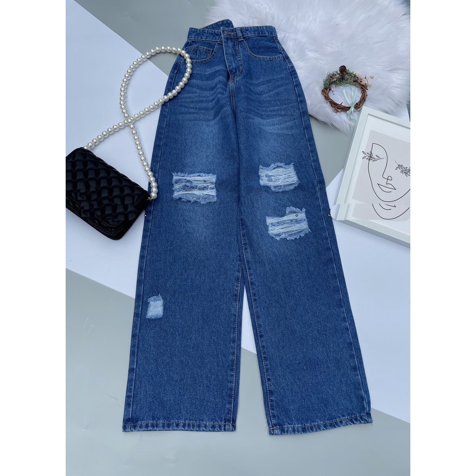 [VIDEO+FREESHIP ] QUẦN JEANS ỐNG RỘNG NỮ LƯNG CAO LAI CUỐN RÁCH 3 MẢNG ĐÙI MÀU XANH ĐẬM XANH NHẠT XỊN SÒ HOT HIT NK02
