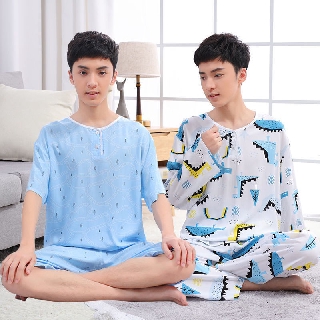 Đồ ngủ nam cotton lụa thanh niên mùa hè phù hợp với quần áo ở nhà cotton lụa rộng rãi phần mỏng dành cho nam sinh trung