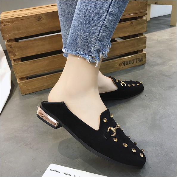 Giầy Moca dẫm gót da lộn đính đá cao cấp | BigBuy360 - bigbuy360.vn