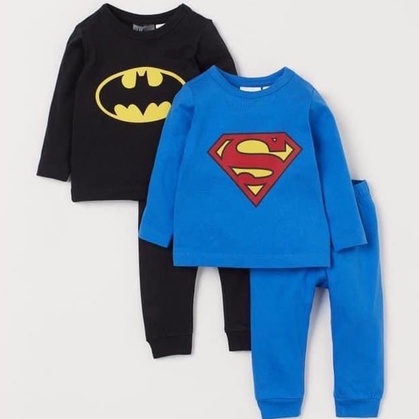 Bộ dài tay thu đông cho bé trai - Set 2 bộ Batman xanh đen Hm chất cotton cho bé trai size 1-6t