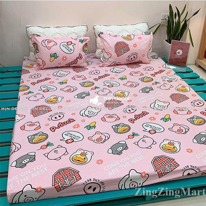 XẢ KHO HÀNG GIÁ XƯỞNG - Combo 1 Ga Chun 2 Vỏ Gối Nằm Cotton Poly