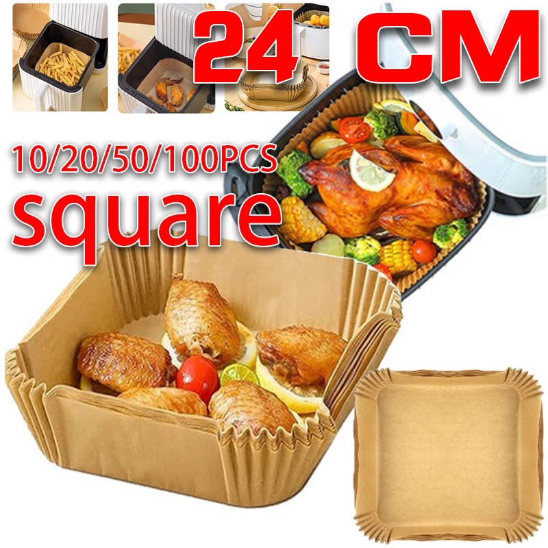 50/100 Miếng Giấy Lót Nồi Chiên Không Dầu Chống Dính Dùng Một Lần Giấy nến vàng khay lót nồi chiên không dầu 1 tệp 50 tờ cực tiện không gây hỏng nồi-giadungsieure