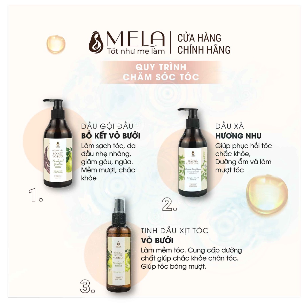 Bộ Combo Dầu Gội + Dầu Xả Bồ Kết Vỏ Bưởi Hương Nhu MELA Chăm Sóc Tóc Từ Thiên Nhiên Mềm Mượt Không Silicon 300ml - ML21