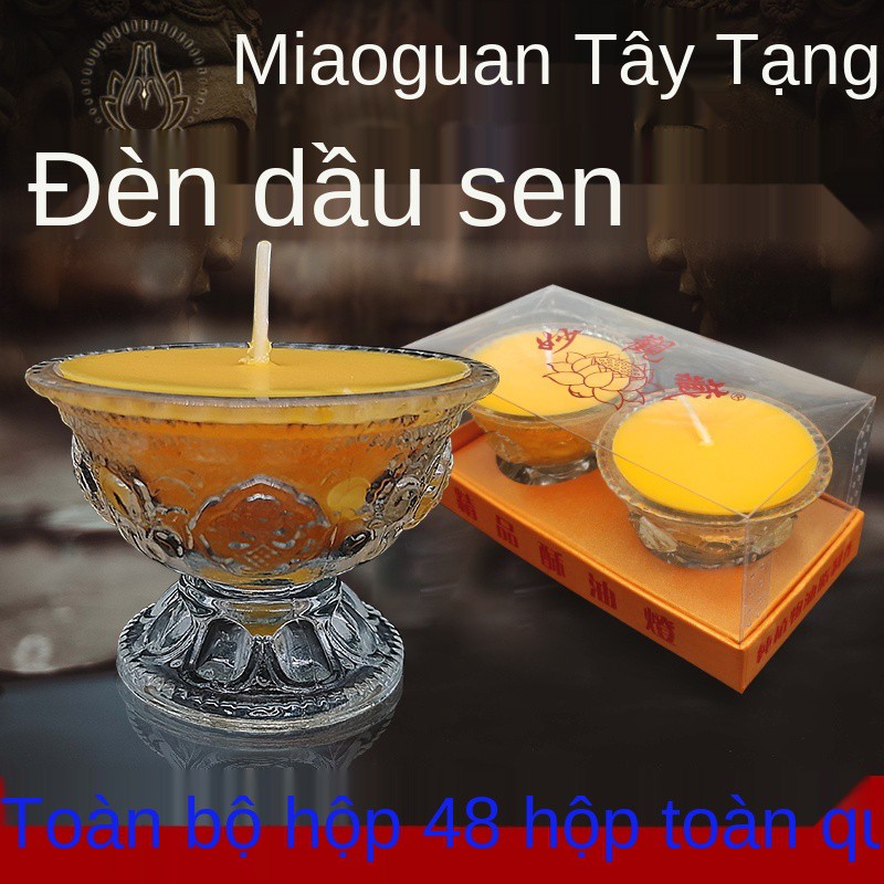 Miaoguan Tây Tạng thủy tinh chân cao đèn bơ hoa sen nhỏ cho Phật, đui đèn, đèn dầu thực vật tinh khiết, nến, điều ước