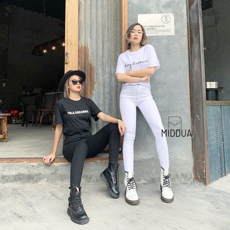Quần jean bò nữ Skinny cạp lưng cao co dãn bó rách gối trơn xu hướng Hàn Quốc màu đen - trắng