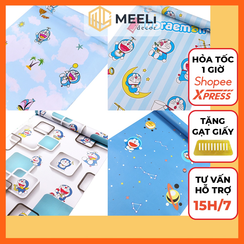 Giấy decal dán tường cho bé Meeli Decor hoạt hình doremon dán bàn học sẵn keo dễ dán, kt 5m x 45cm, ME28