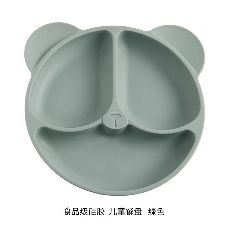 Khay ăn dặm silicon 3 ngăn đế hít chống lật, màu pastel phong cách Hàn Quốc