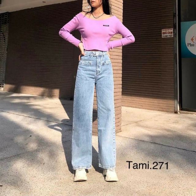 JEANS suông TRƠN Xanh