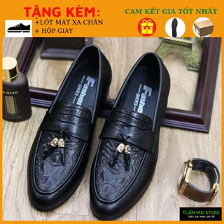 Giày lười da nam cao cấp dập vân cá sấu có chuông sắt_Đế Khâu Chắc Chắn Cao 3cm
