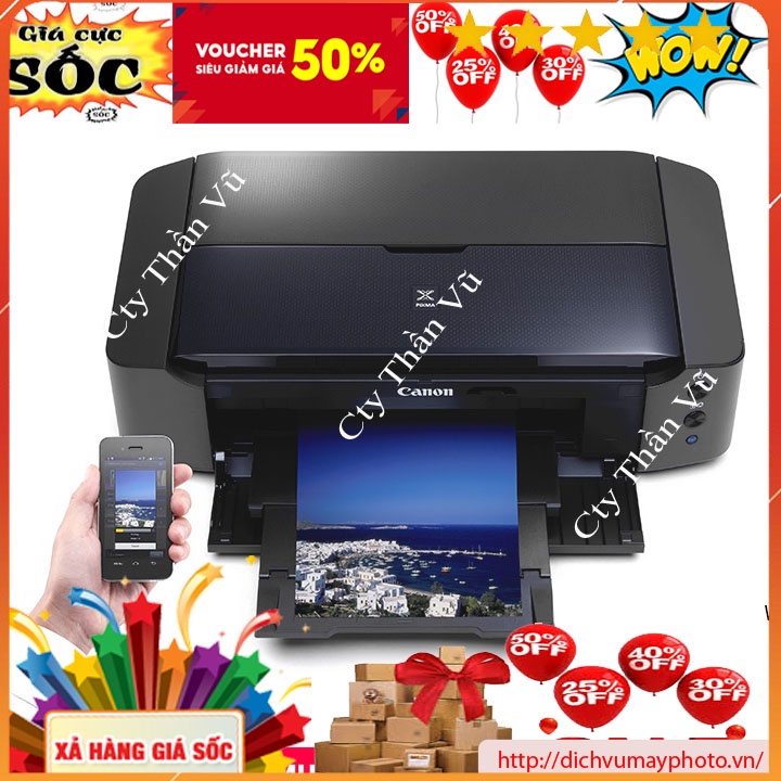 Máy in phun màu mới 100% khổ in A3 mã canon iP 8770 in đẹp máy 6 màu mực có in wifi hàng có bảo hành hỗ trợ tốt INECO