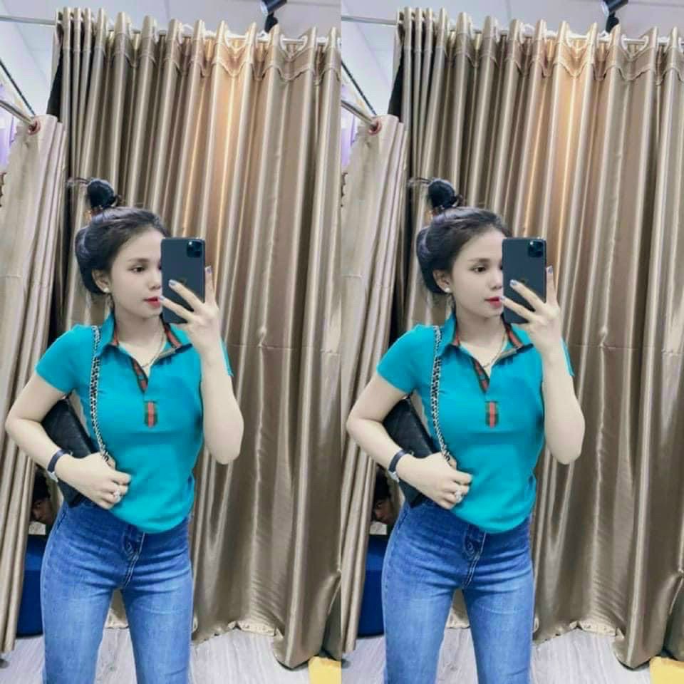 áo thun polo cổ bẻ viền màu cài nút xinh cá tính