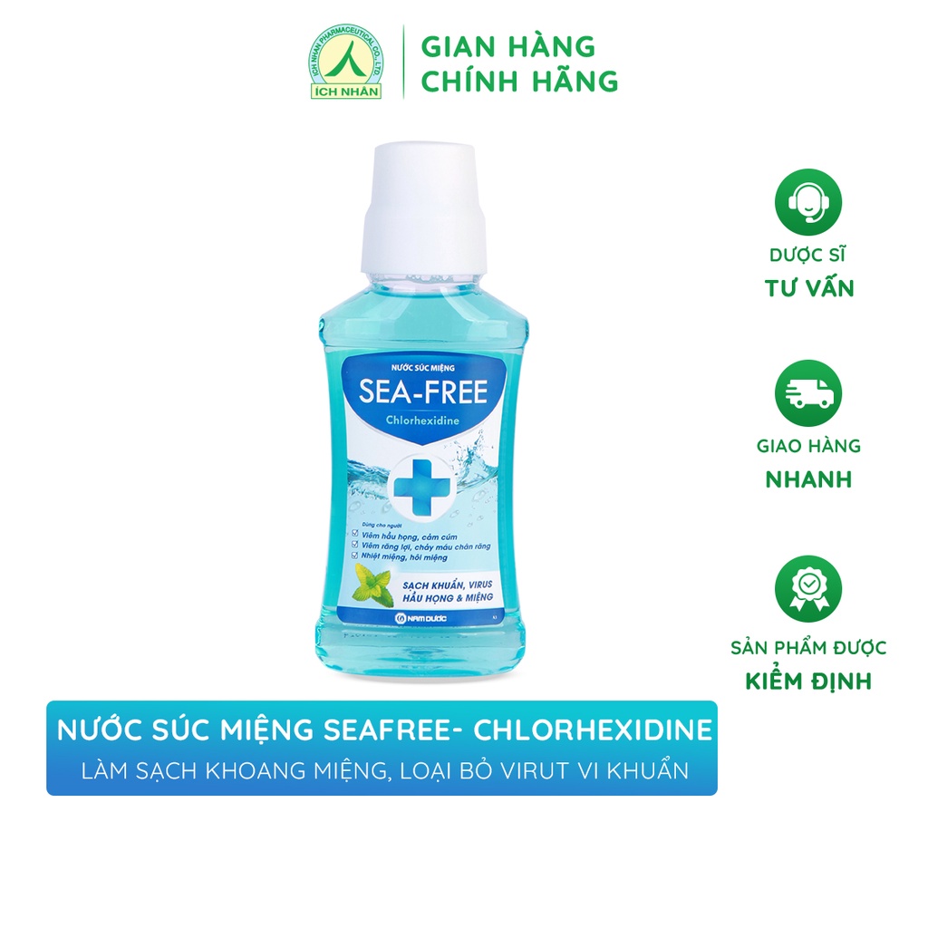 Nước súc miệng diệt khuẩn Seafree Chlorhedixine 250ml - diệt khuẩn họng, bảo vệ răng lợi toàn diện NSS