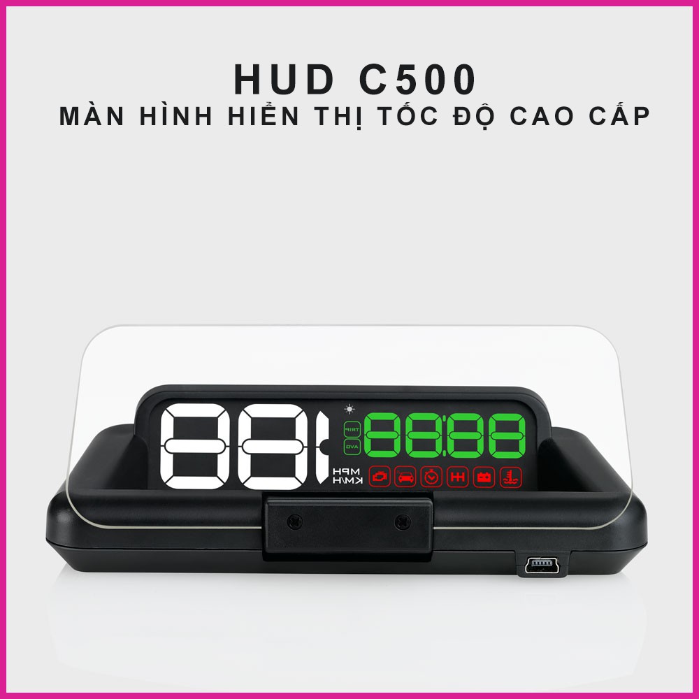 HUD C500 - Màn hình hiển thị Tốc độ kính lái cao cấp, thông minh, bảo hành 1 năm